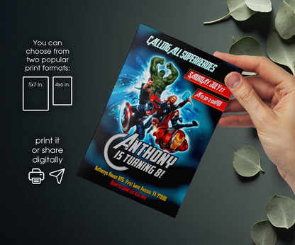 Avengers Marvel Superhero customizable invitation template | Share or Print | boy | JV453