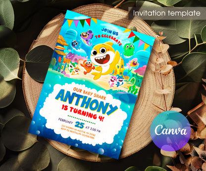 Baby Shark customizable invitation template | Share or Print | UQ381