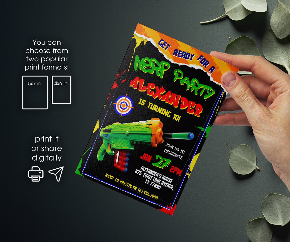 NERF Dart Wars customizable invitation template | Share or Print | boy | CD974