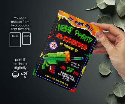 NERF Dart Wars customizable invitation template | Share or Print | boy | CD974