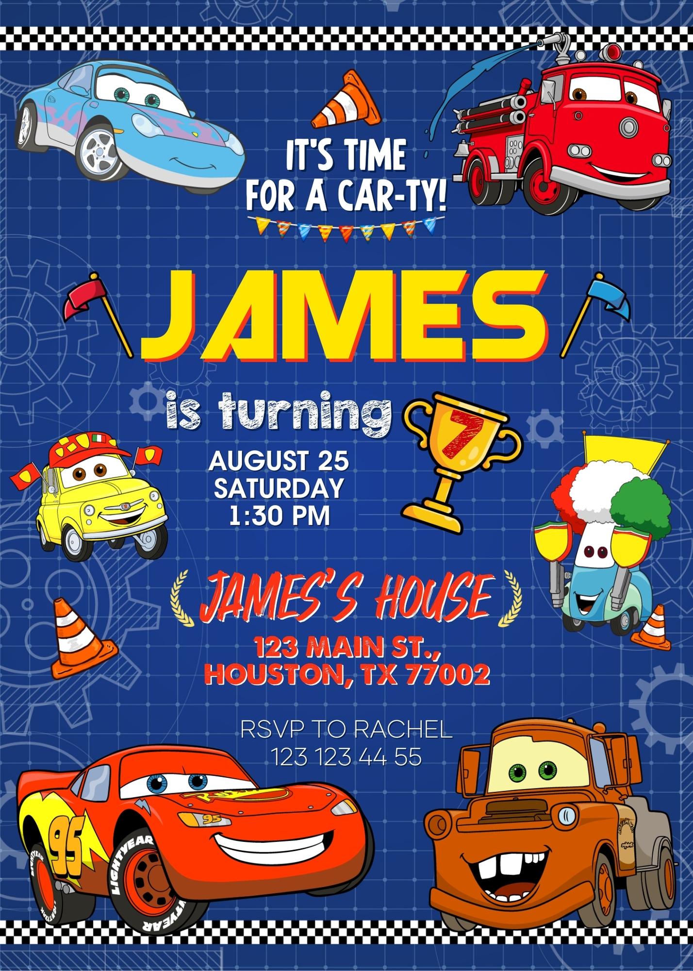 Cars Lightning McQueen customizable invitation template | Share or Print | boy | KS702