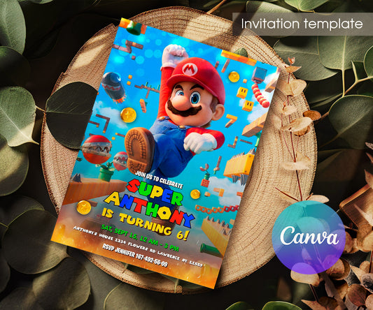 Super Mario Bros customizable invitation template | Share or Print | ED278