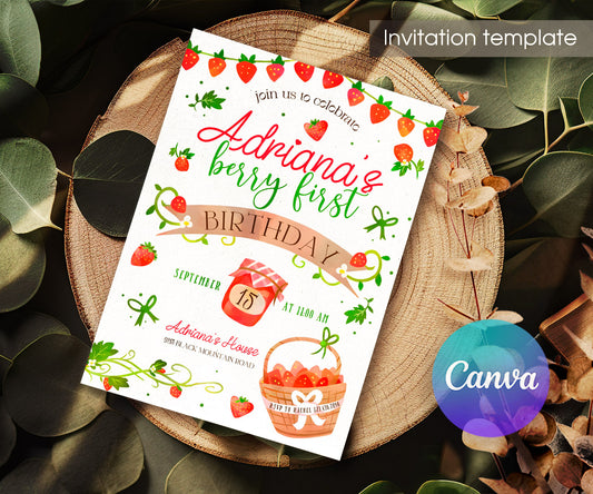 Berry First Birthday customizable invitation template | Share or Print | girl | LP089