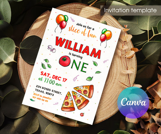 Pizza 1st Party customizable invitation template | Share or Print | RG261