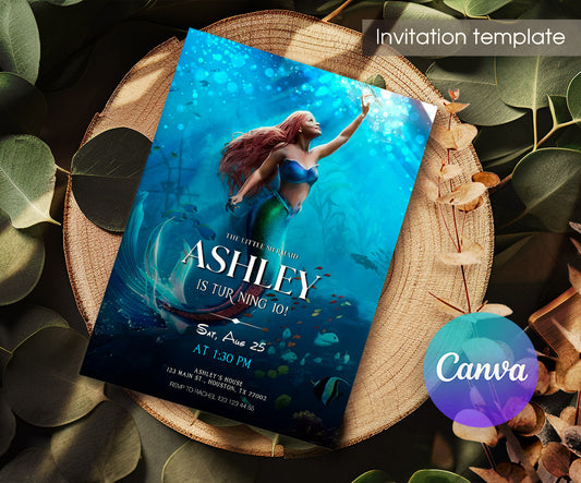 The Little Mermaid Ariel customizable invitation template | Share or Print | girl | GJ826