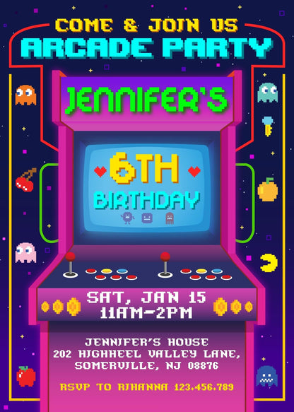 Arcade Gamer customizable invitation template | Share or Print | DW203