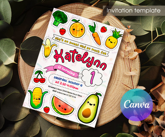 Hey Bear Sensory Dancing Fruits customizable invitation template | Share or Print | PW114