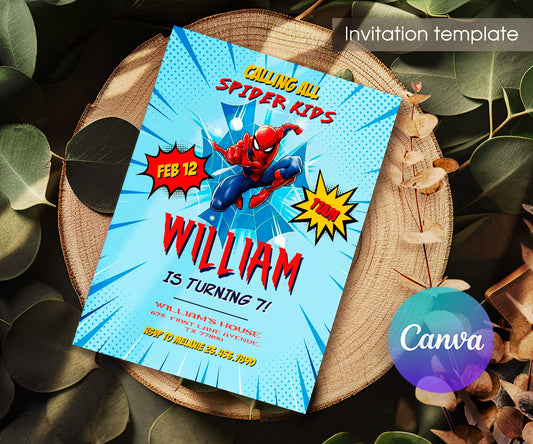Spiderman Marvel Superhero customizable invitation template | Share or Print | boy | FV425