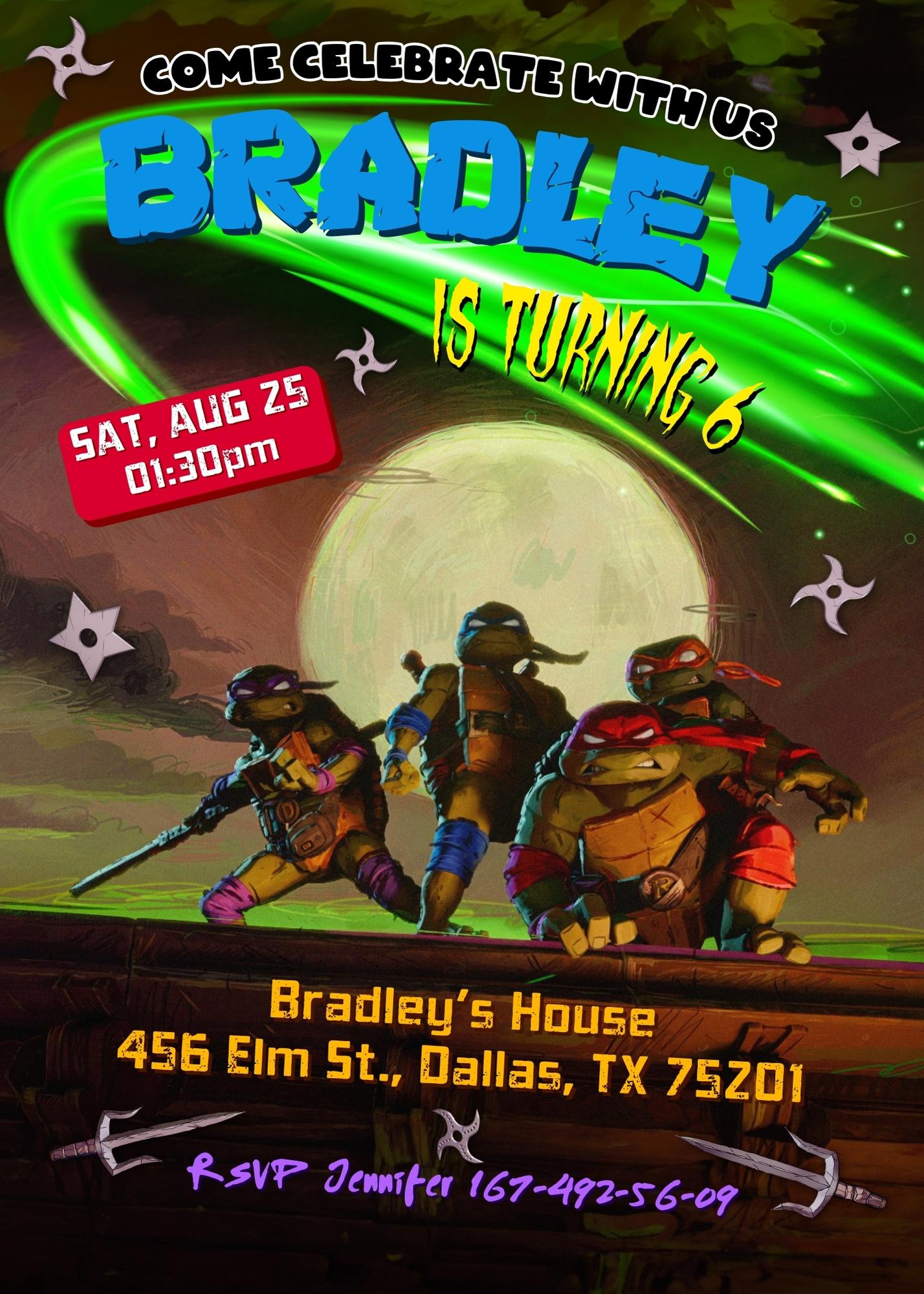 Teenage Mutant Ninja Turtles Mutant Mayhem customizable invitation template | Share or Print | boy | TB938