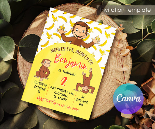 Curious George Monkey customizable invitation template | Share or Print | ER979