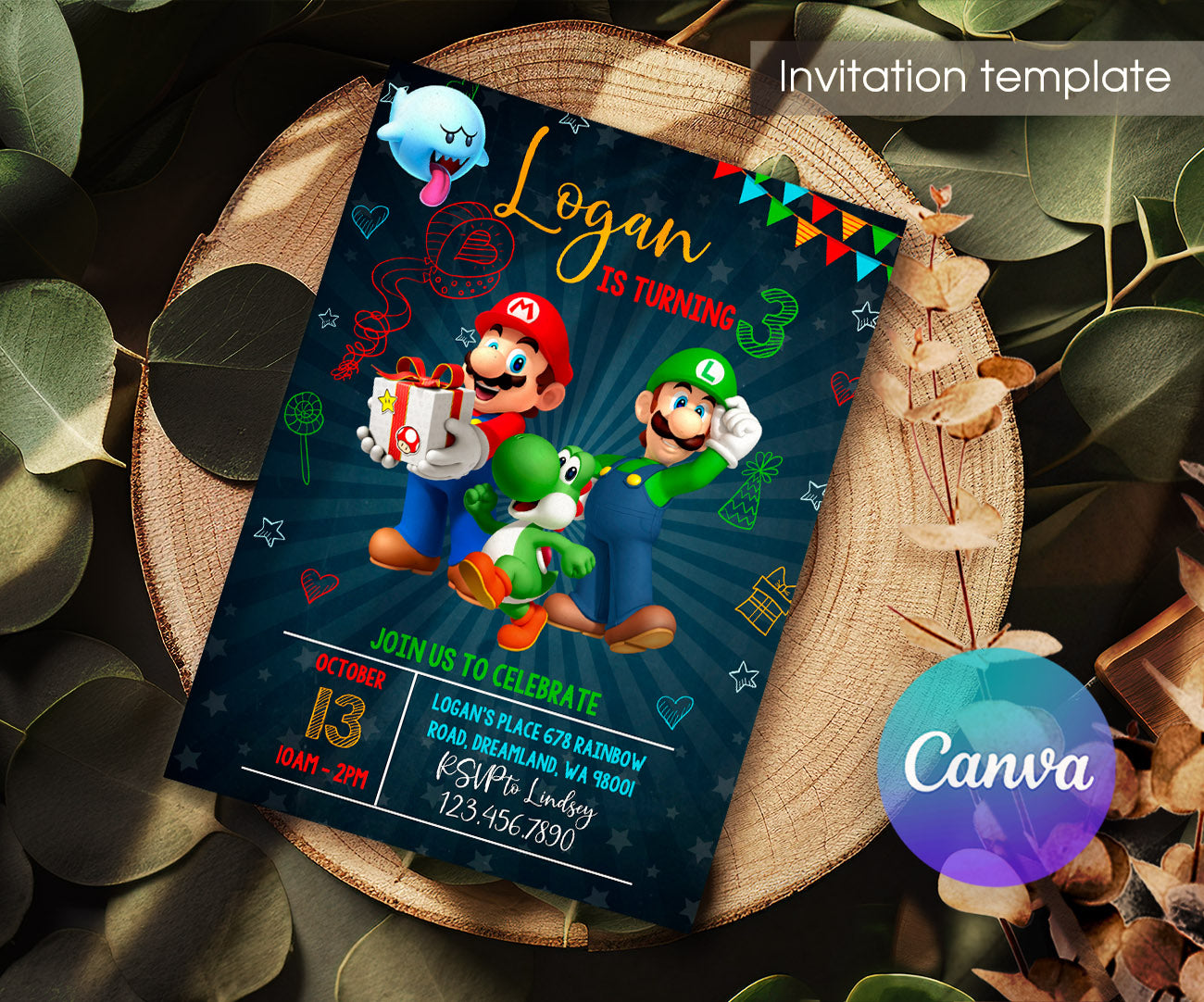 Super Mario Bros customizable invitation template | Share or Print | RU236