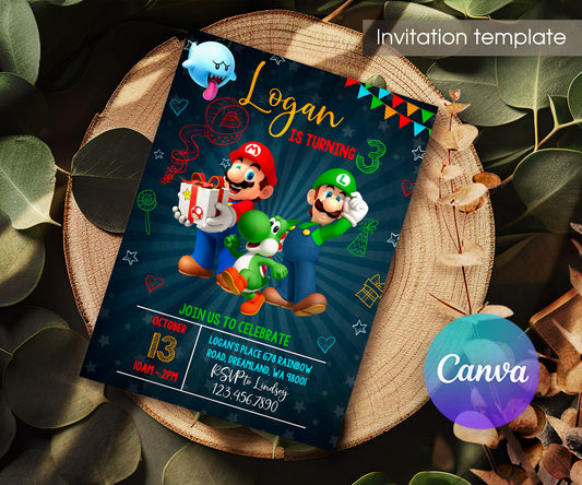 Super Mario Bros customizable invitation template | Share or Print | RU236