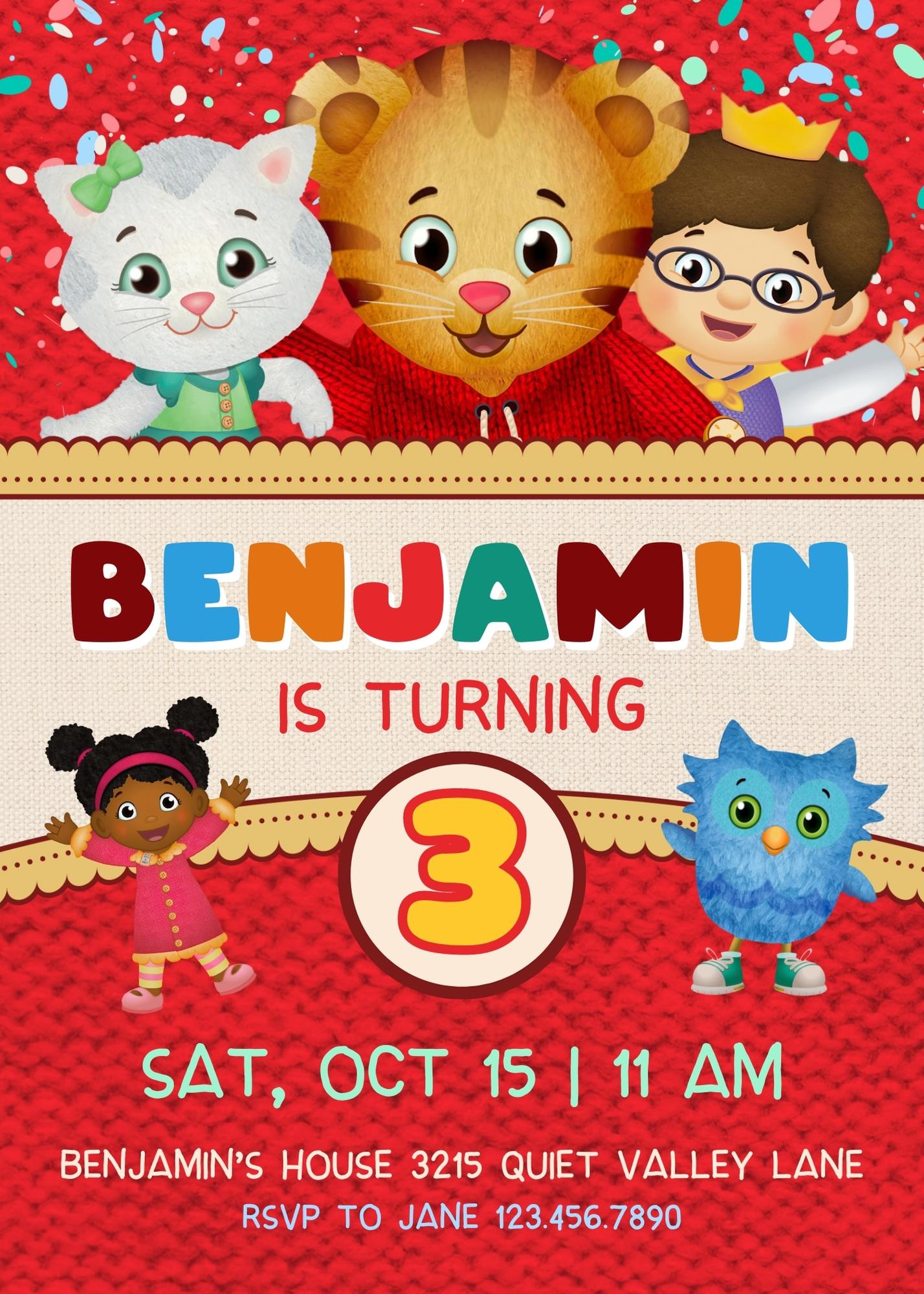 Daniel Tiger's Neighborhood customizable invitation template | Share or Print | QO049