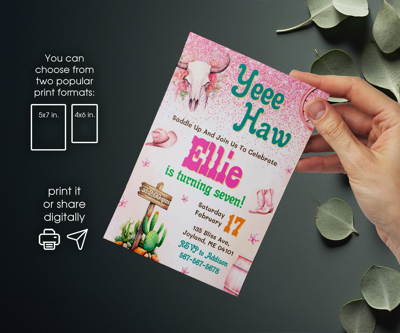 Cowgirl Pink Rodeo customizable invitation template | Share or Print | girl | VU876