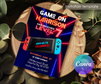 Nintendo Switch Gamer customizable invitation template | Share or Print | MO514