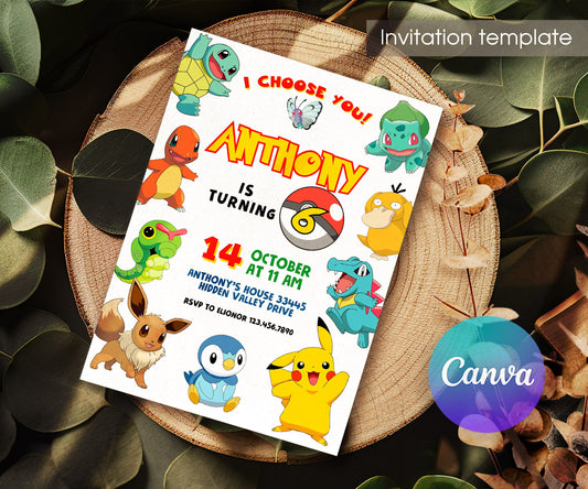 Pokemon Pikachu customizable invitation template | Share or Print | VH065