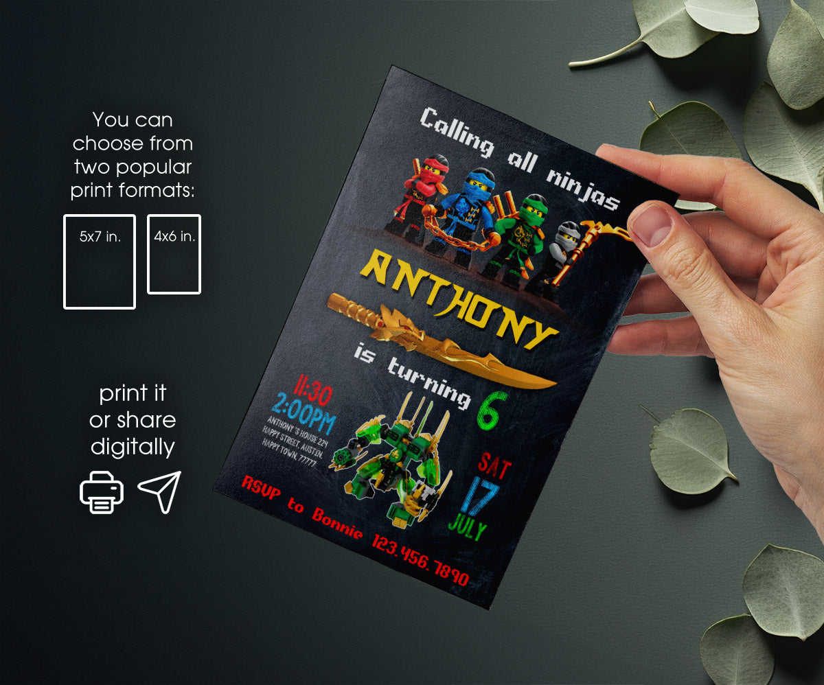 Ninjago Minifigures Lego customizable invitation template | Share or Print | XL231