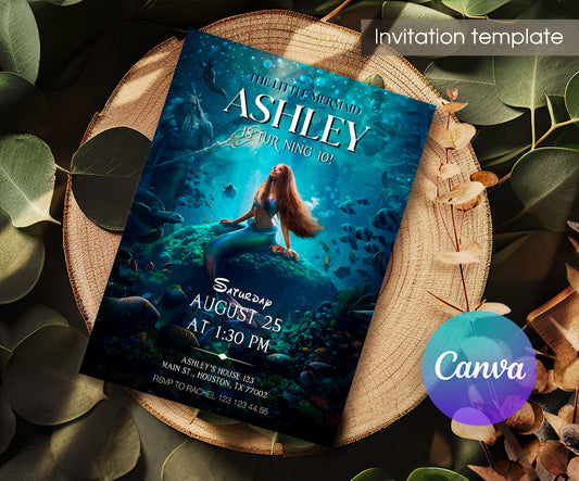 The Little Mermaid Ariel customizable invitation template | Share or Print | girl | XR270