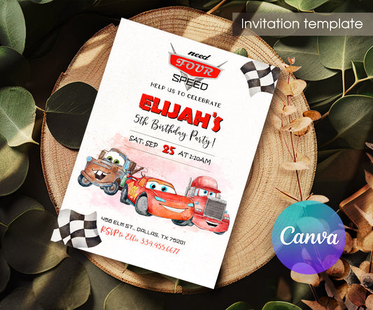 Cars Lightning Mcqueen Four customizable invitation template | Share or Print | boy | ZN995