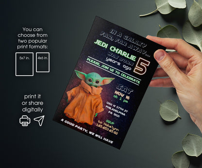 Baby Yoda Grogu Star Wars Mandalorian customizable invitation template | Share or Print | boy | AZ315