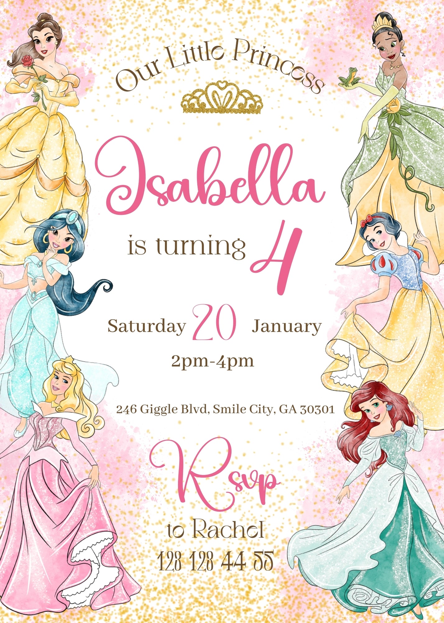 Disney Princess customizable invitation template | Share or Print | girl | QA348