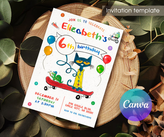 Pete the Cat customizable invitation template | Share or Print | AN841