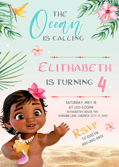 Moana Princess customizable invitation template | Share or Print | girl | MN477
