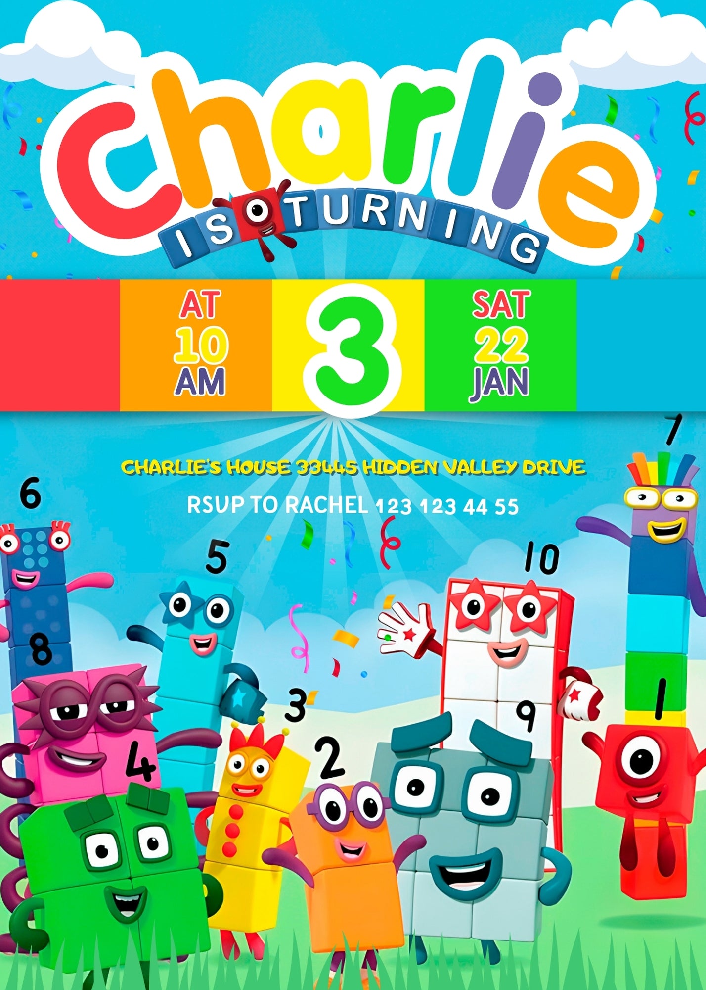Numberblocks customizable invitation template | Share or Print | LN268