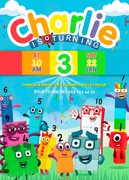 Numberblocks customizable invitation template | Share or Print | LN268