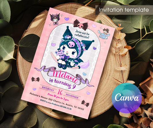 Kuromi Hello Kitty Sanrio customizable invitation template | Share or Print | CM834