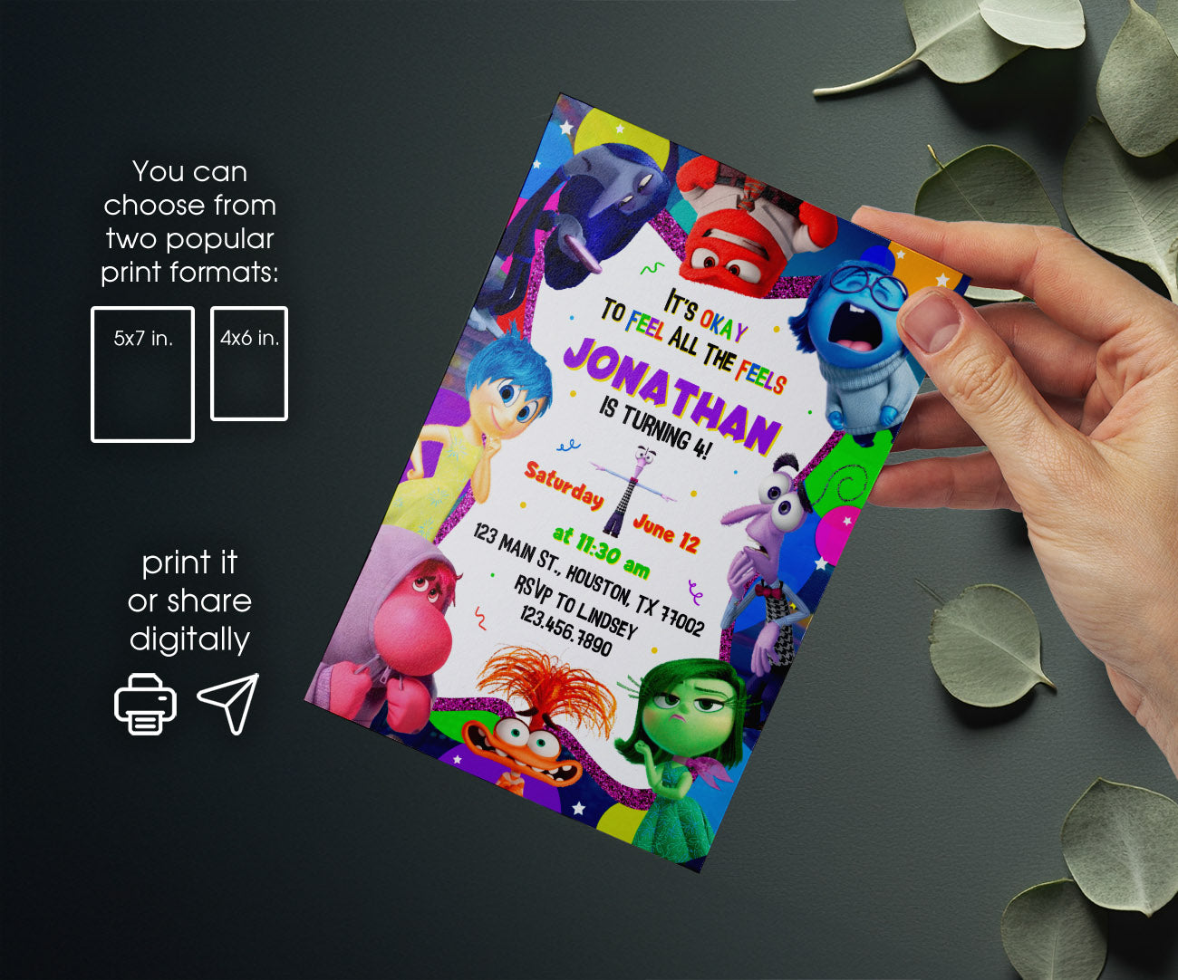 Inside Out 2 customizable invitation template | Share or Print | AY558