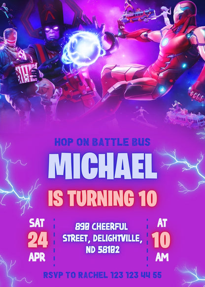 Fortnite Gamer customizable invitation template | Share or Print | boy | JY318