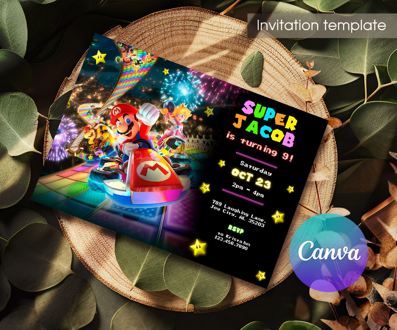 Mario Kart Gamer customizable invitation template | Share or Print | boy | OY052