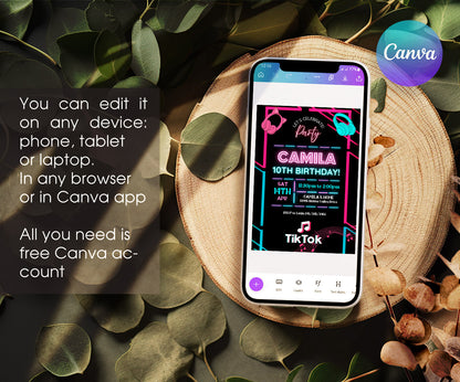 Tik Tok Party customizable invitation template | Share or Print | HY476