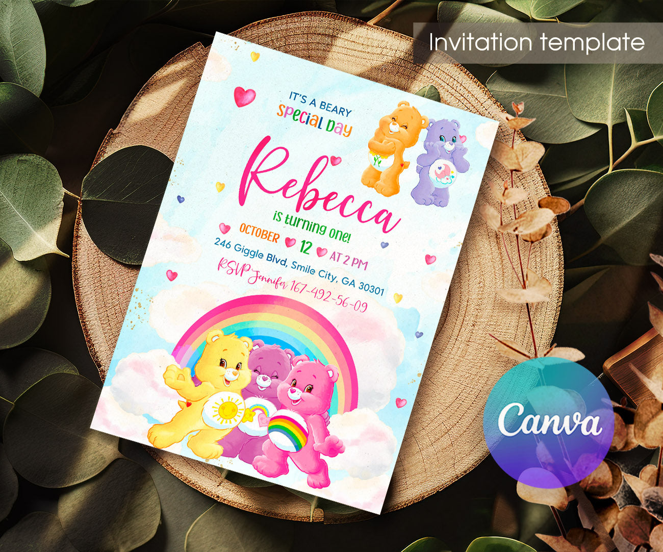 Care Bears customizable invitation template | Share or Print | KD440