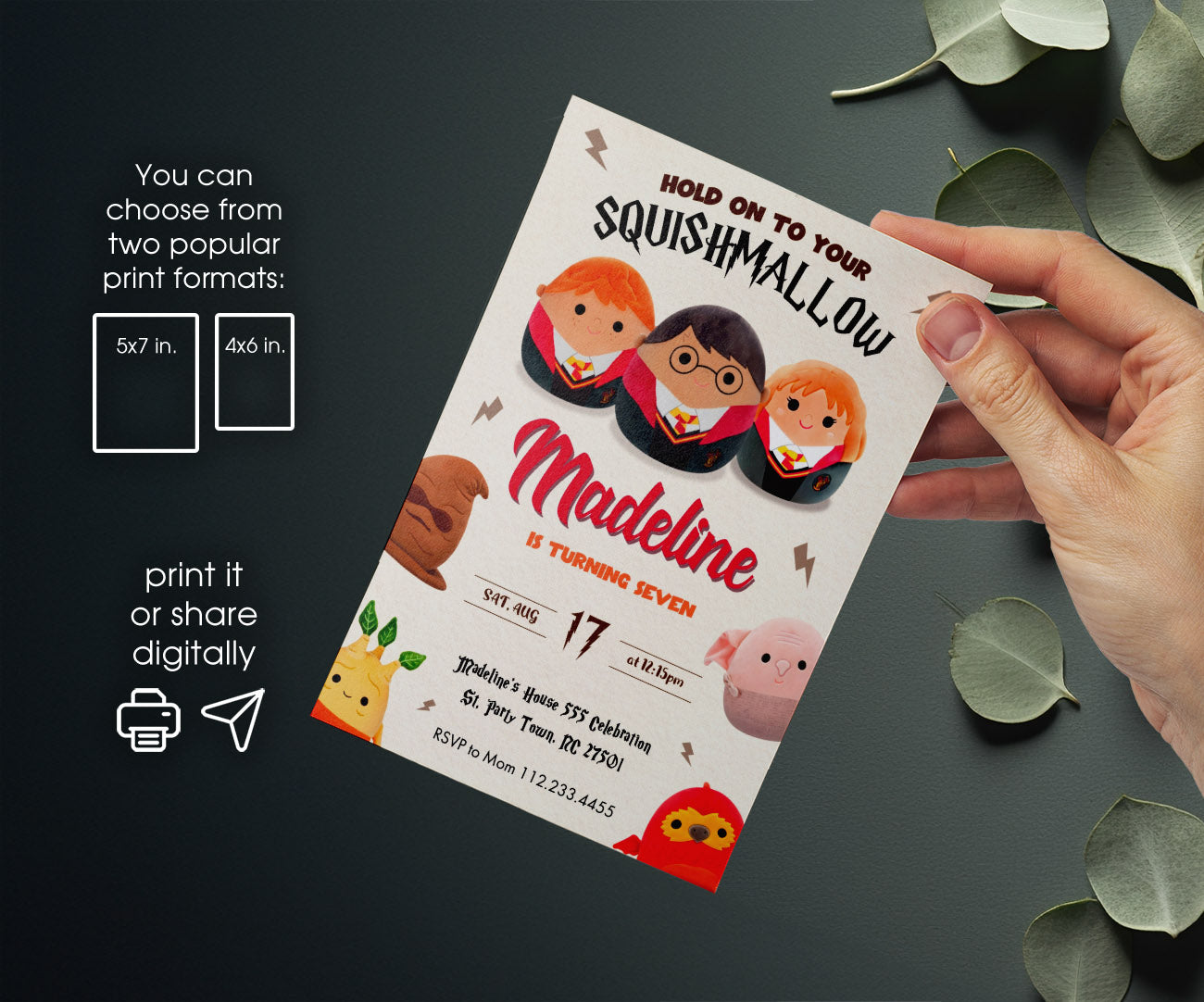 Squishmallows Harry Potter customizable invitation template | Share or Print | NV595