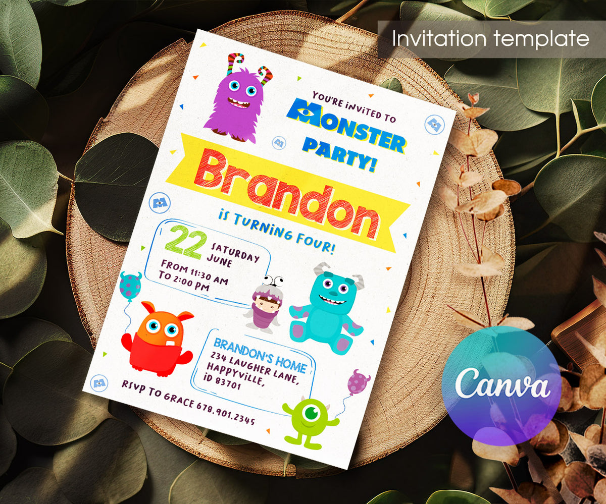 Monsters, Inc. customizable invitation template | Share or Print | VG783
