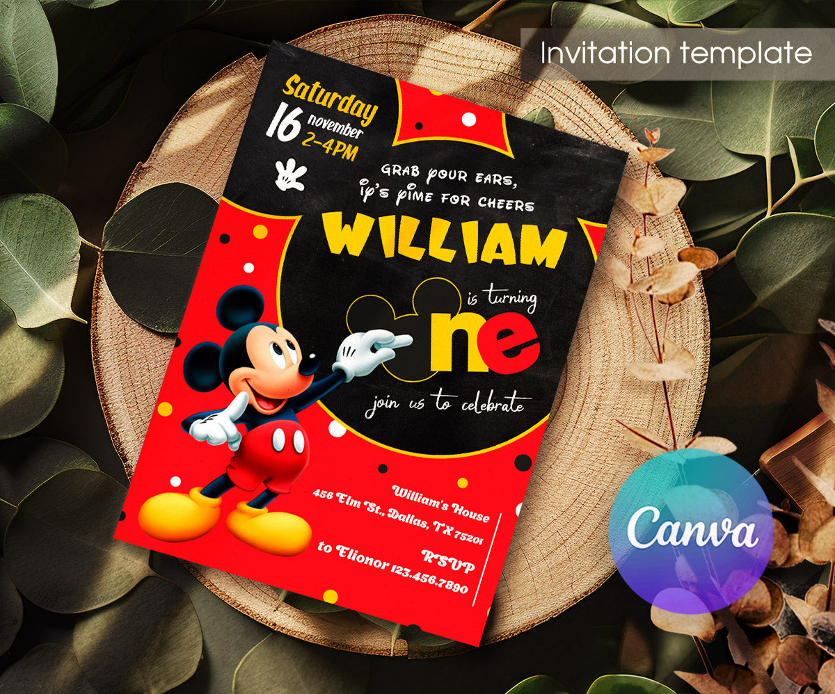 Mickey Mouse 1st Birthday customizable invitation template | Share or Print | ND898