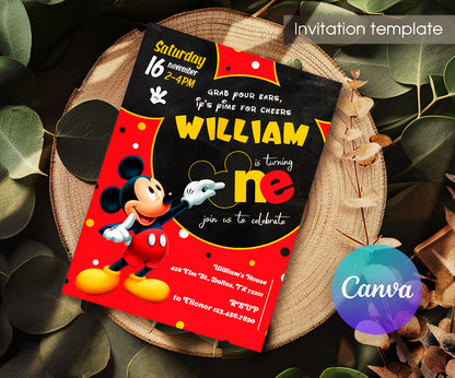 Mickey Mouse 1st Birthday customizable invitation template | Share or Print | ND898