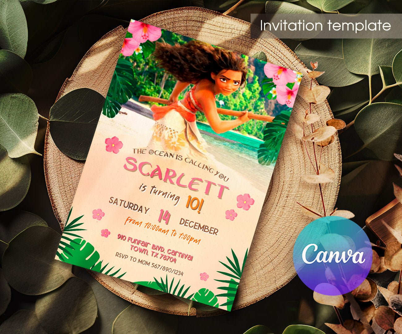 Moana Princess customizable invitation template | Share or Print | girl | HS658