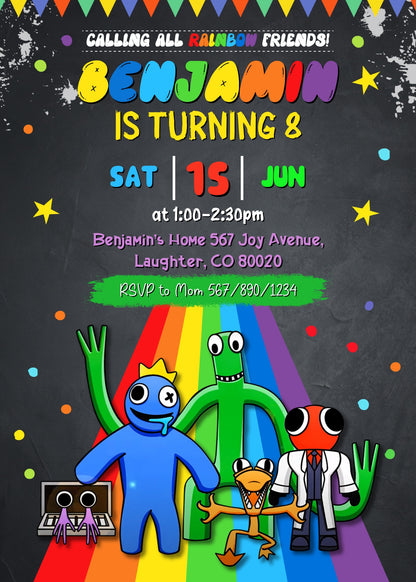 Rainbow Friends customizable invitation template | Share or Print | RZ943