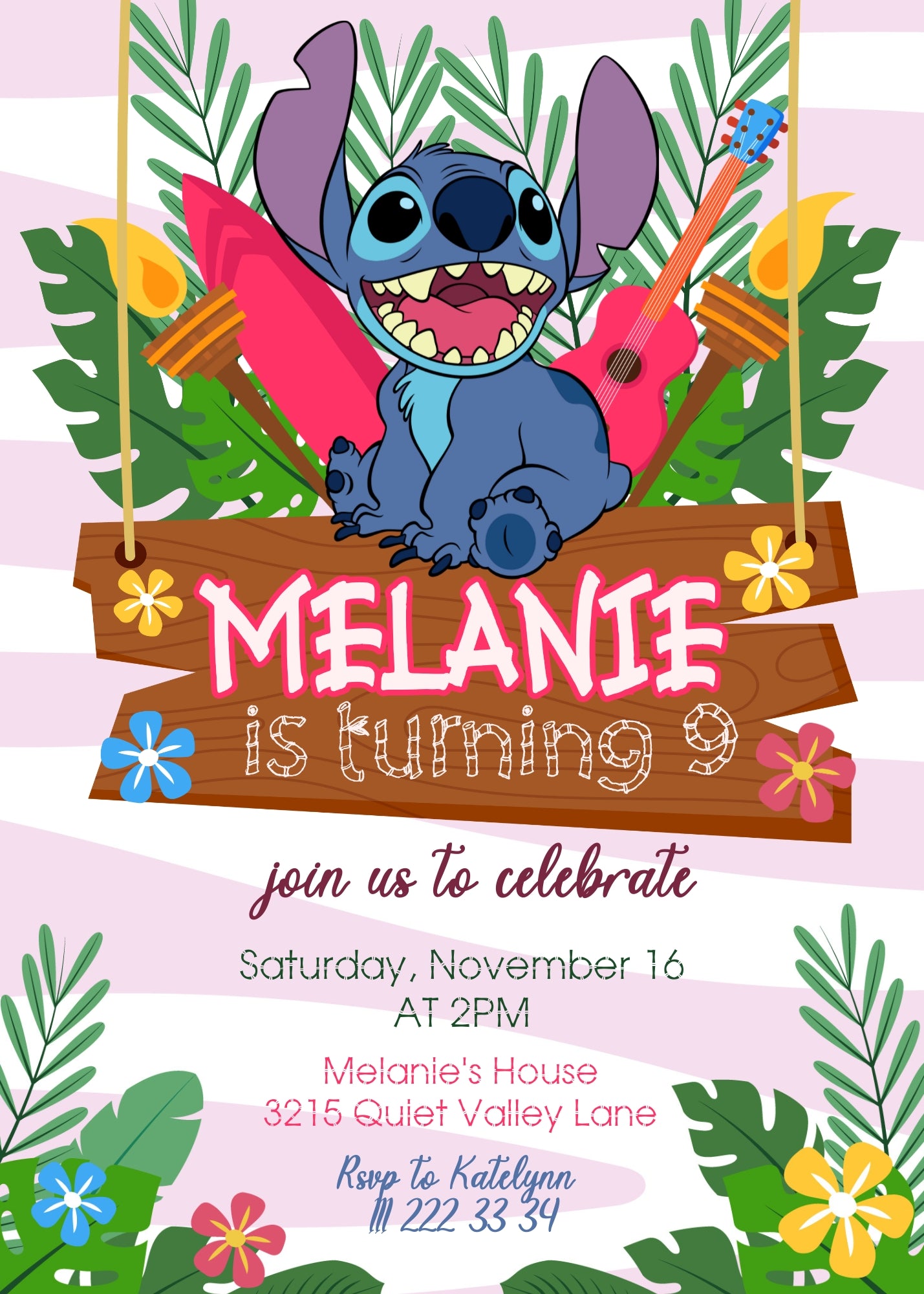Lilo & Stitch Aloha customizable invitation template | Share or Print | RE535
