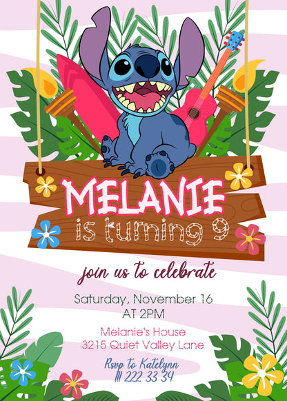 Lilo & Stitch Aloha customizable invitation template | Share or Print | RE535