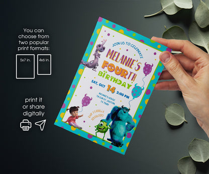 Monsters, Inc. customizable invitation template | Share or Print | ZW945