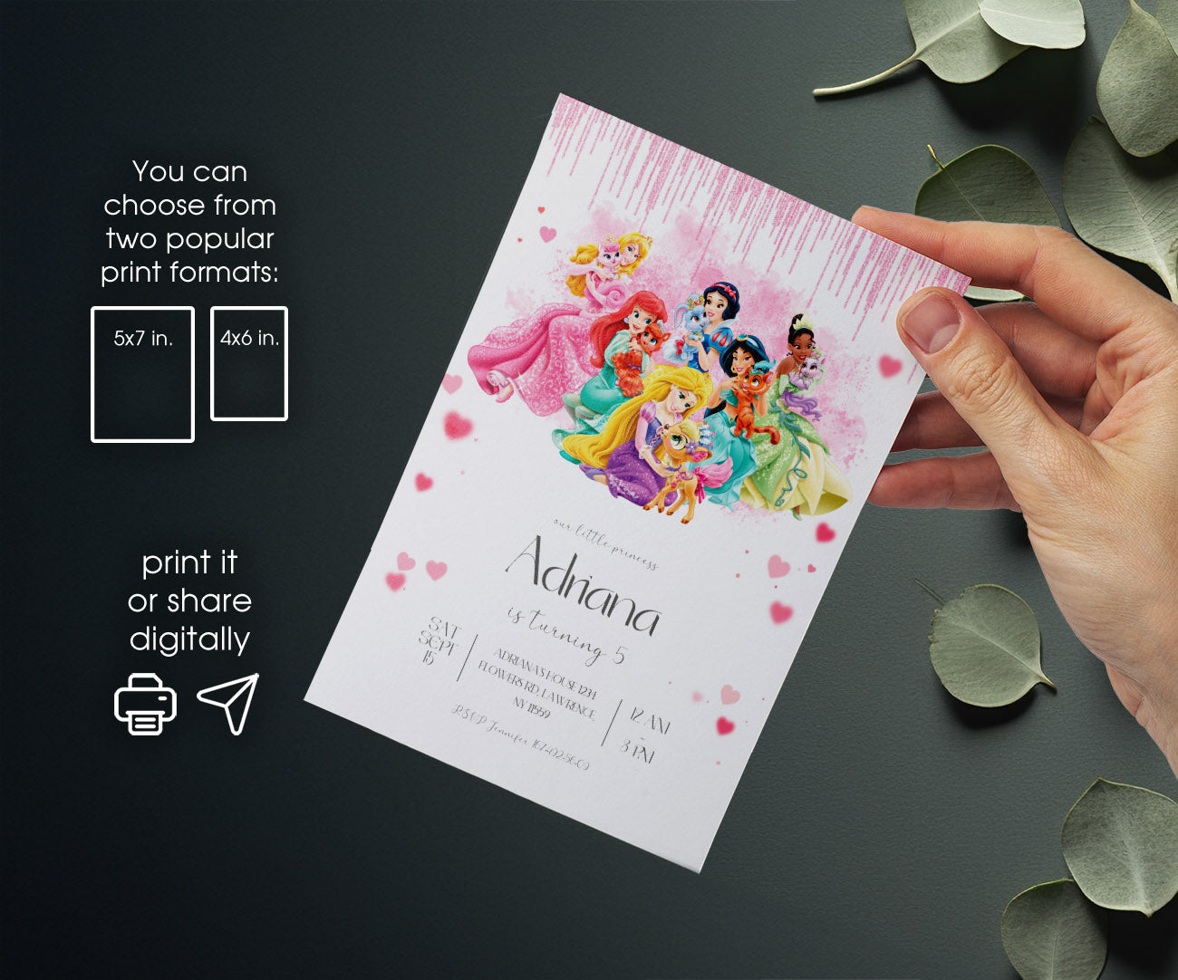 Disney Princess customizable invitation template | Share or Print | girl | DW422