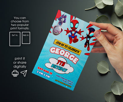 Spidey and His Amazing Friends customizable invitation template | Share or Print | boy | QV642