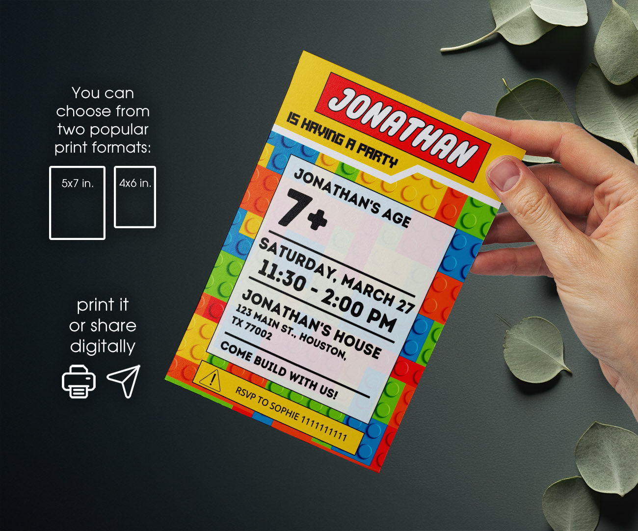 Lego customizable invitation template | Share or Print | TF305