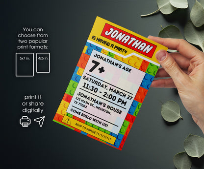 Lego customizable invitation template | Share or Print | TF305