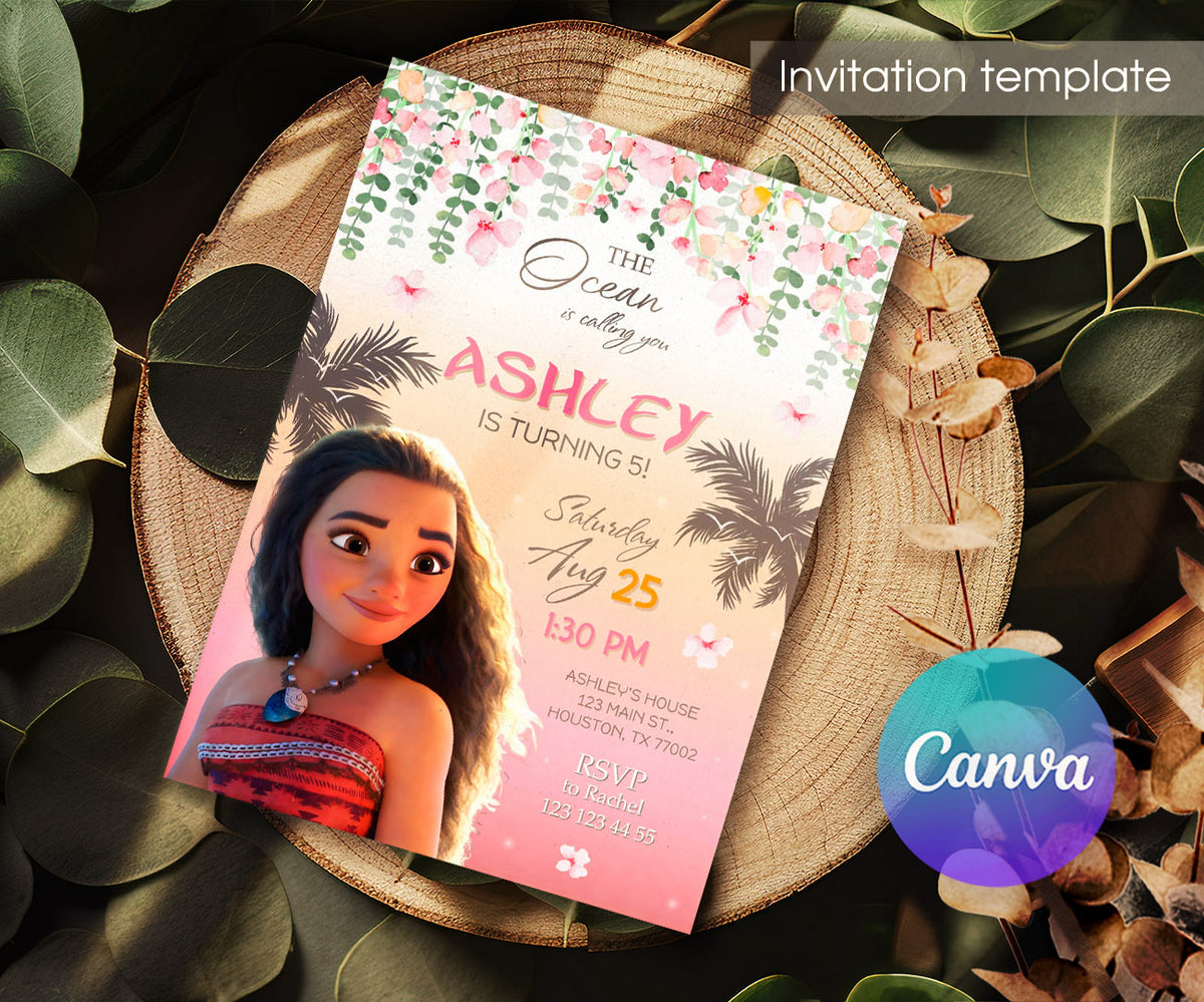 Moana Princess customizable invitation template | Share or Print | girl | YJ845