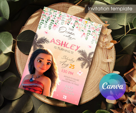 Moana Princess customizable invitation template | Share or Print | girl | YJ845